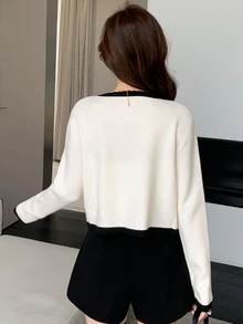 DAZY Women's Colorblock Camisole And Single-Breasted Long Sleeve Sweater 2 Pieces Set Fall - Beige - View 2