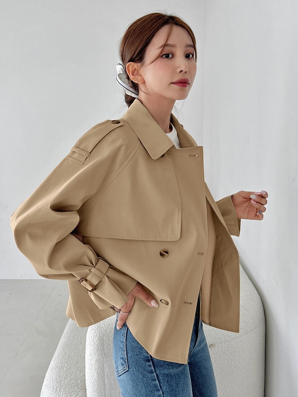 Women's Street Fashion Button Long Sleeve Trench Coat Fall