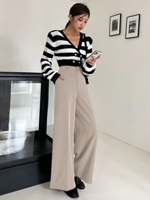 DAZY Women's Solid Color High Waist Wide Leg Loose Casual Long Pants Fall - Khaki - View 3