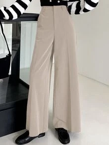 DAZY Women's Solid Color High Waist Wide Leg Loose Casual Long Pants Fall - Khaki - View 4
