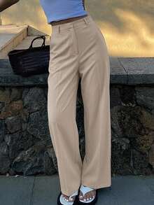 DAZY Women's Solid Color High Waist Wide Leg Loose Casual Long Pants Fall - Khaki - View 7
