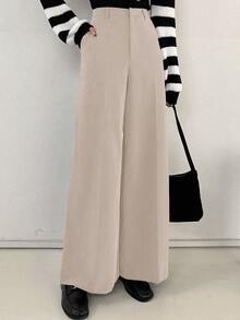 DAZY Women's Solid Color High Waist Wide Leg Loose Casual Long Pants Fall - Khaki - View 5