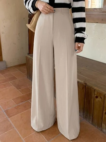 DAZY Women's Solid Color High Waist Wide Leg Loose Casual Long Pants Fall - Khaki - View 6
