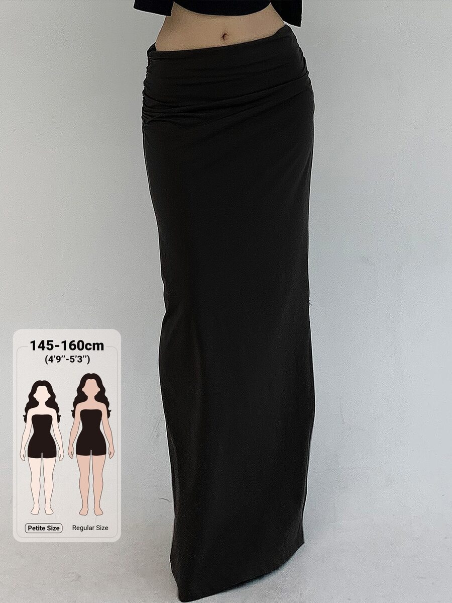 Livesso Petite Rok Panjang Ekstra Warna Polos Elegan untuk Wanita, Cocok untuk Liburan Musim Gugur - Hitam - View 1