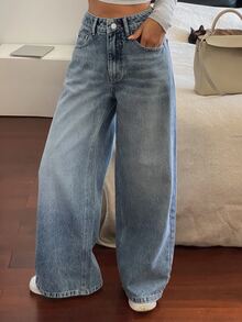 Livesso Petite Women's Loose Wide Leg Casual Versatile Denim Jeans With Pockets Fall - Blue - View 2