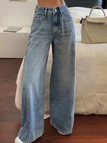 Livesso Petite Women's Loose Wide Leg Casual Versatile Denim Jeans With Pockets Fall - Blue - View 4
