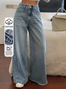 Livesso Petite Women's Loose Wide Leg Casual Versatile Denim Jeans With Pockets Fall - Blue - View 7