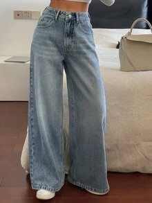 Livesso Petite Women's Loose Wide Leg Casual Versatile Denim Jeans With Pockets Fall - Blue - View 6