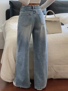 Livesso Petite Women's Loose Wide Leg Casual Versatile Denim Jeans With Pockets Fall - Blue - View 3