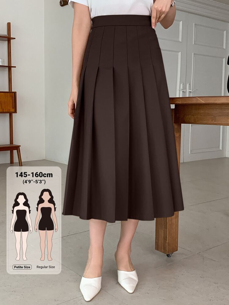 DAZY Women's Casual Versatile Solid Color Pleated Skirt Fall - Brown - View 1