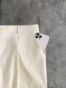 GENTILAND Men's Solid Color Overlapping Short Sleeve Shirt And Pants Casual Daily Suit - Apricot - View 9