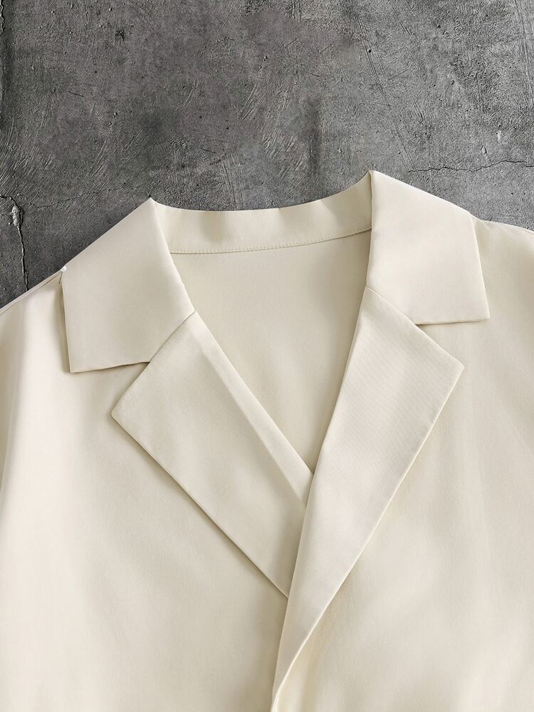 GENTILAND Men's Solid Color Overlapping Short Sleeve Shirt And Pants Casual Daily Suit - Apricot - View 4