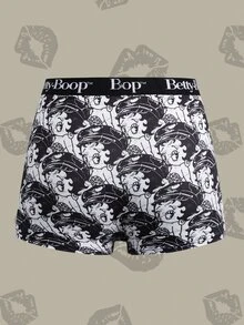 Betty Boop x SHEIN Women's Casual Cartoon Print Boxer Shorts - Black and White - View 2