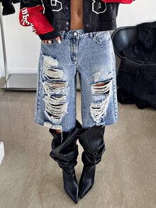 StreetHx Women's Casual Daily Travel Denim Jeans With Pocket, Button And Distressed Design - Blue - View 6