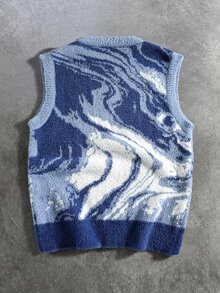 ROMWE MEN Men Graphic Pattern Sweater Vest - Blue - View 4