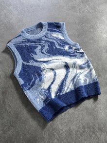ROMWE MEN Men Graphic Pattern Sweater Vest - Blue - View 6