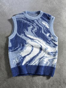 ROMWE MEN Men Graphic Pattern Sweater Vest - Blue - View 1