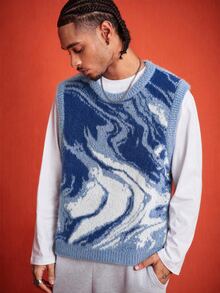 ROMWE MEN Men Graphic Pattern Sweater Vest - Blue - View 7