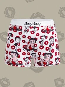 Betty Boop x SHEIN Women's Red Lips Cartoon Print Hipster Panties - White - View 3
