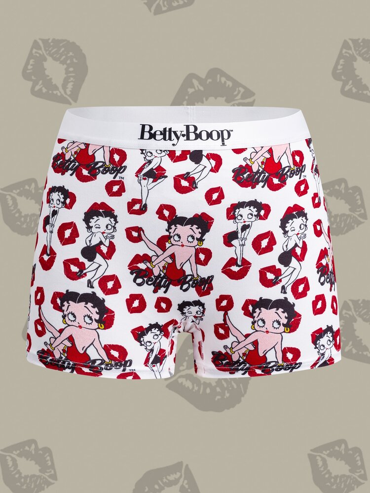 Betty Boop x SHEIN Women's Red Lips Cartoon Print Hipster Panties - White - View 1