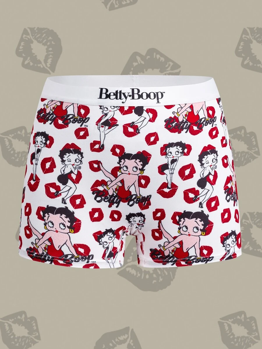 Betty Boop x SHEIN Quần lót nữ hipster in họa tiết môi đỏ hoạt hình - trắng - Xem 1