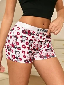 Betty Boop x SHEIN Women's Red Lips Cartoon Print Hipster Panties - White - View 7