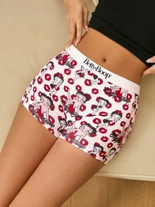 Betty Boop x SHEIN Women's Red Lips Cartoon Print Hipster Panties - White - View 1