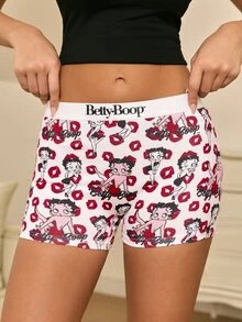 Betty Boop x SHEIN Women's Red Lips Cartoon Print Hipster Panties - White - View 5