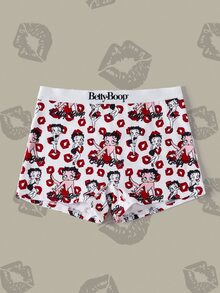 Betty Boop x SHEIN Women's Red Lips Cartoon Print Hipster Panties - White - View 4