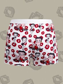 Betty Boop x SHEIN Women's Red Lips Cartoon Print Hipster Panties - White - View 2
