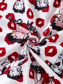 Betty Boop x SHEIN Women's Red Lips Cartoon Print Hipster Panties - White - View 11