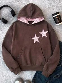 Tween Girls Leopard Print Kids & Star Pattern Colorblock Autumn Sweatshirt - Brown - View 2