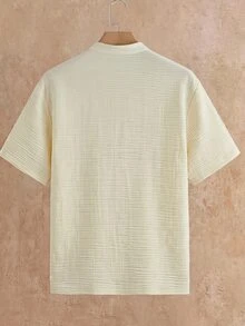 HIMLAND Loose Men Solid Half Button Shirt - Apricot - View 2