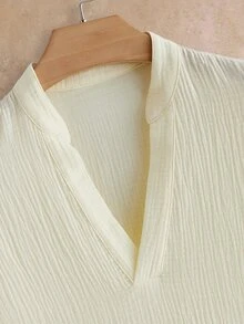 HIMLAND Loose Men Solid Half Button Shirt - Apricot - View 3