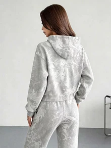 SHEIN 2件套女士数码印花连帽衫和运动裤 - 彩色 - 查看 2