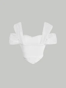 SHEIN MOD Top de estructura corsé veraniego blanco sólido con panel de malla asimétrico y dobladillo irregular - Blanco - Ver 2