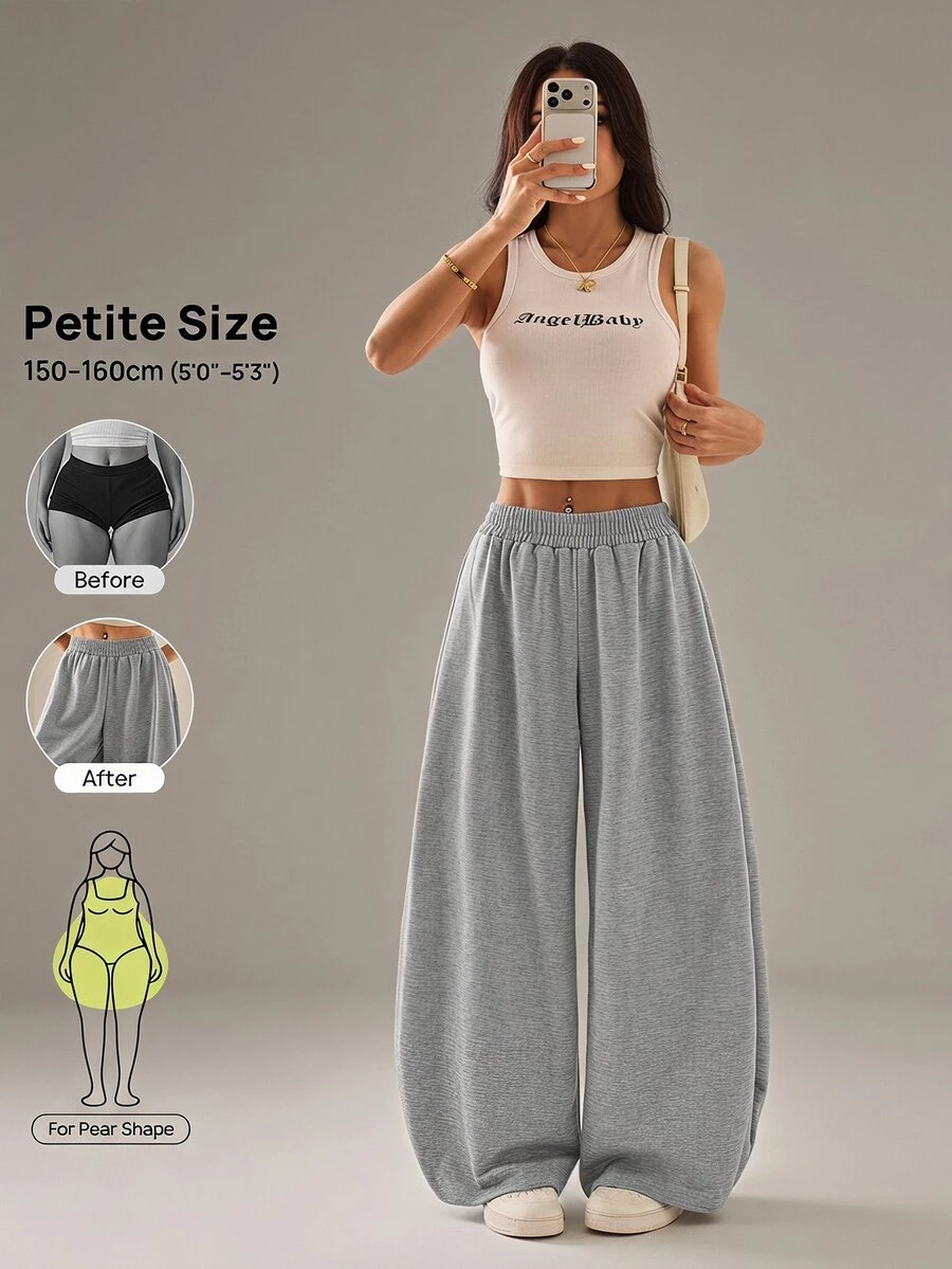 Vivamere 女款純色彈性腰休閒日常運動長褲，適合嬌小女性