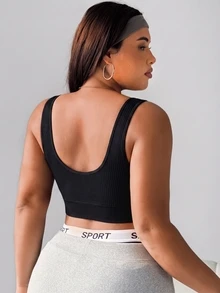 SHEIN Rhythm Era Women's Seamless Plus Size Sports Bra Gym Black Summer - Black - View 2