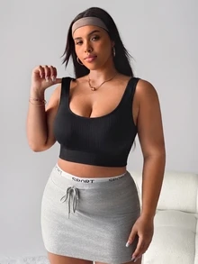 SHEIN Rhythm Era Women's Seamless Plus Size Sports Bra Gym Black Summer - Black - View 8