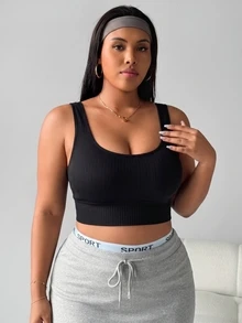 SHEIN Rhythm Era Women's Seamless Plus Size Sports Bra Gym Black Summer - Black - View 4