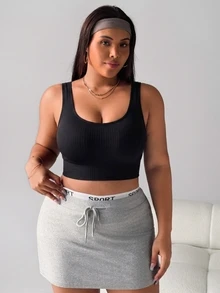 SHEIN Rhythm Era Women's Seamless Plus Size Sports Bra Gym Black Summer - Black - View 3