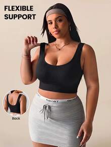 SHEIN Rhythm Era Women's Seamless Plus Size Sports Bra Gym Black Summer - Black - View 1
