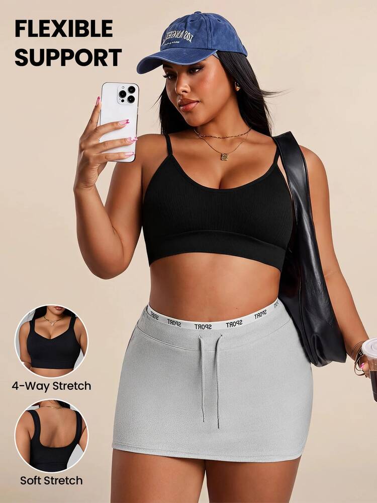 Rhythm Era Seamless Plus Size Sports Bra, Solid Color Wireless, Lift & Support, Suitable For Yoga And Fitness - Black - View 1