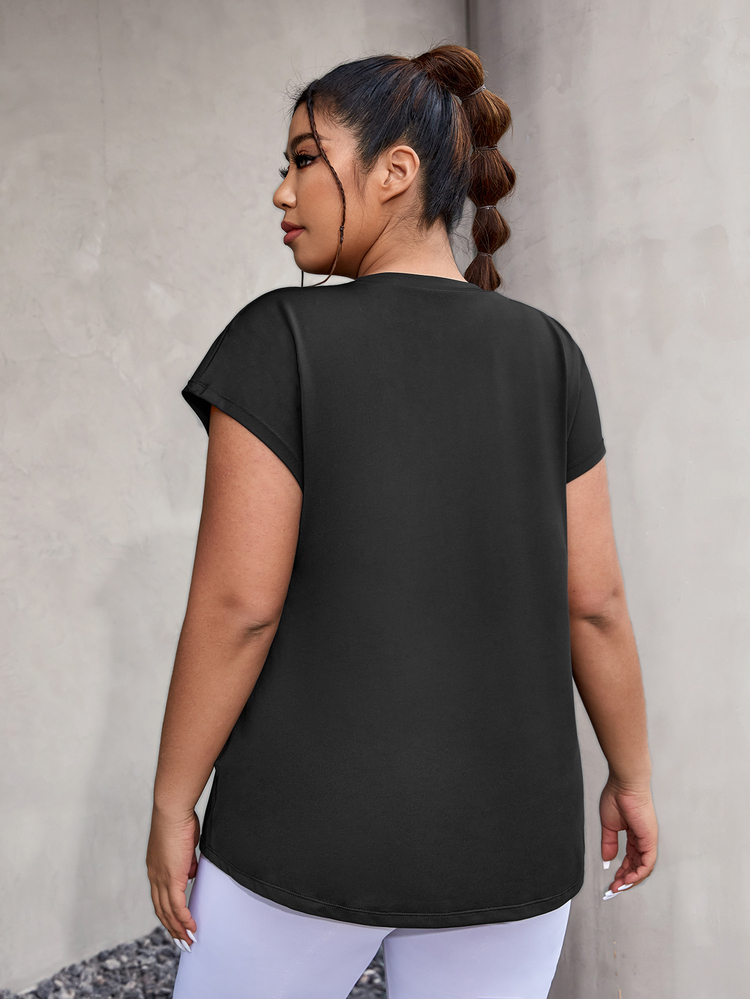 SHEIN Rhythm Era Plus Size Letter Graphic Sports Tee Compression Shirt Gym Women Shirts - Black - View 2