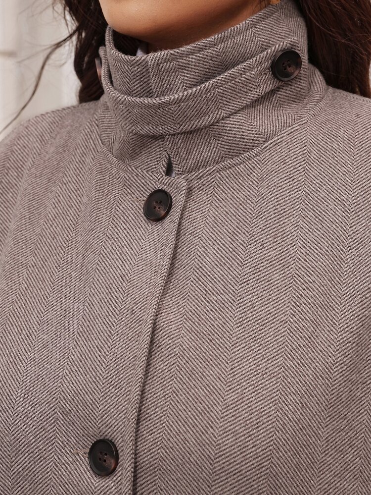 SHEIN Clasi Plus Size Minimalist Versatile Button Long Sleeve Jacket Vintage Fall - Camel - View 7