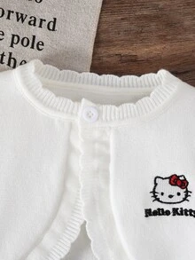 HELLO KITTY AND FRIENDS | SHEIN GraphicGems 女嬰刺繡上衣針織開襟衫 波浪邊毛衣 舒適柔軟 白色 百搭甜美可愛 休閒簡約 秋冬款 - 白色 - 查看 9