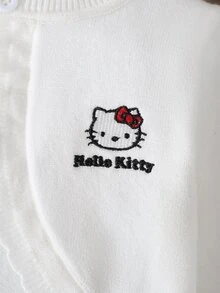 HELLO KITTY AND FRIENDS | SHEIN GraphicGems 女嬰刺繡上衣針織開襟衫 波浪邊毛衣 舒適柔軟 白色 百搭甜美可愛 休閒簡約 秋冬款 - 白色 - 查看 6