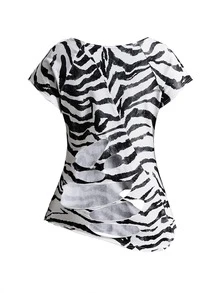 ROMWE Grunge Punk Women's Zebra Print Deep U-Neck Burnout T-Shirt, Street Rock Vintage Style - Black and White - View 2