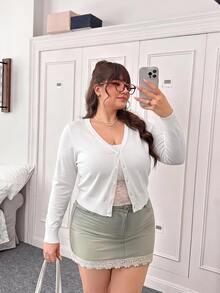 CovetEZ Autumn/Winter Sexy Business Casual Capsule Soft Form Deep V-Neck Solid Color Button Cardigan Plus Size Dates Office Tidur Allover White - White - View 5