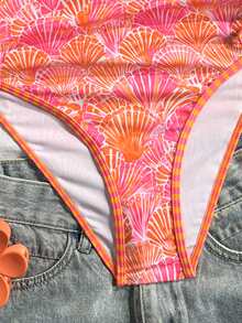 Swim Vcay 2026 Spring/Summer Orange Random Shell Print Slim Fit Halter Neck Spaghetti Strap One-Piece Bikini Swimsuit For Women Vacation - Multicolor - View 8